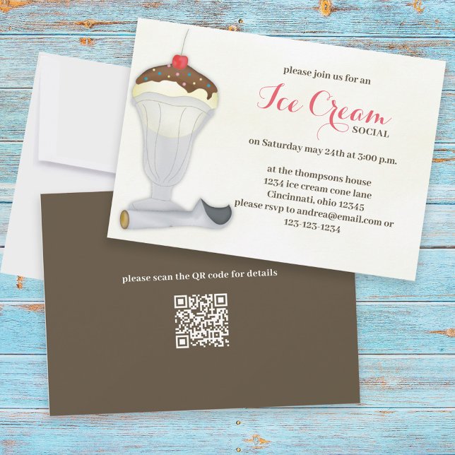 Cute Whimsical Ice Cream Social Watercolor Invitation (Creator Uploaded)