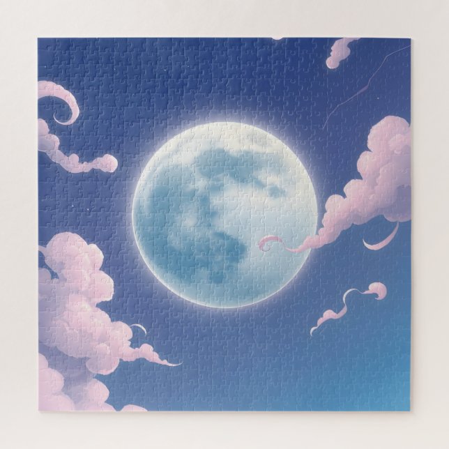 Cute whimsical illustration of moon in night sky jigsaw puzzle (Vertical)