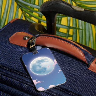 Cute whimsical illustration of moon in night sky luggage tag