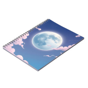 Cute whimsical illustration of moon in night sky notebook