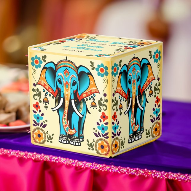 Cute whimsical Indian wedding elephant thank you Favour Box (Cute whimsical ornate Indian elephant favor gift box Indian wedding favors Mehndi Favors)