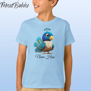Cute Whimsical Kid's Peacock Bird Cartoon Graphic T-Shirt