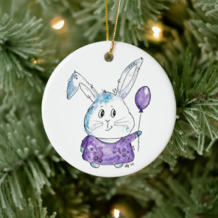 Cute Whimsical Little Bunny Ceramic Ornament