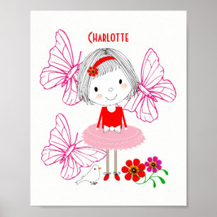 Cute Whimsical Little Girl Butterfly Personalised Poster