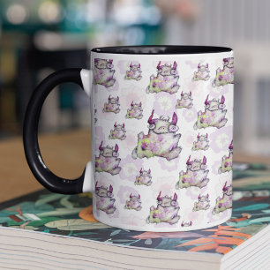 Cute Whimsical Little Monster Pattern Lavender Flo Two-Tone Coffee Mug