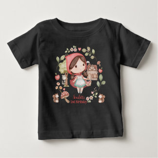 Cute Whimsical Little Red Riding Hood Birthday  Baby T-Shirt