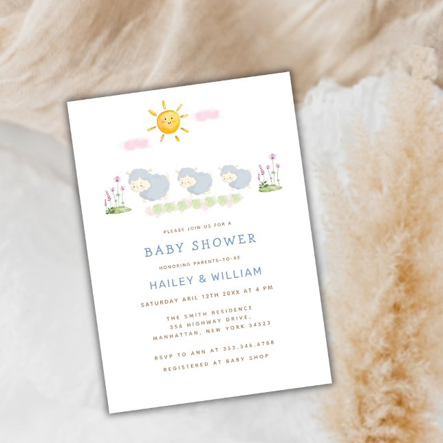 Cute Whimsical Little Sheep Baby Shower Invitation (Cute Whimsical Little Sheep Baby Shower Invitation)