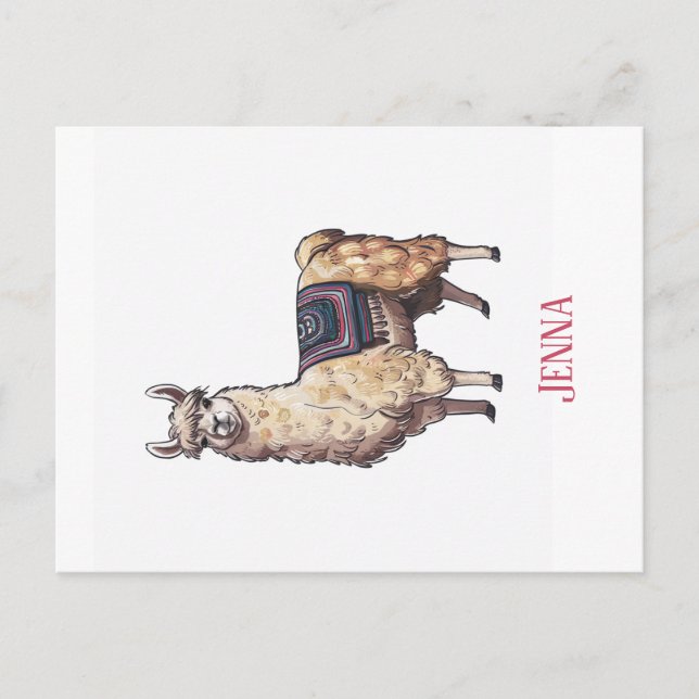 Cute Whimsical Llama Personalised  Postcard (Front)