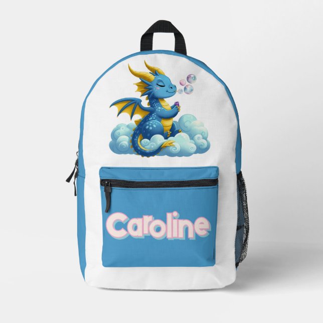 cute/whimsical magical rainbow dragon printed backpack (Front)