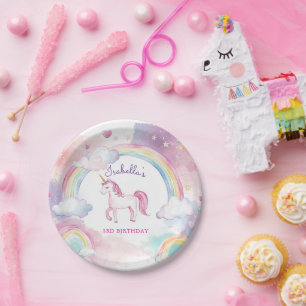 Cute Whimsical Magical Unicorn Rainbow Paper Plate