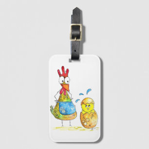 Cute Whimsical Mama Chicken with Baby Luggage Tag