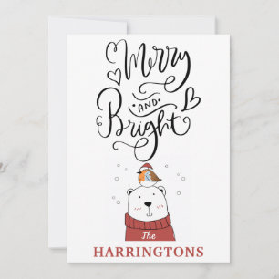 Cute Whimsical Merry and Bright Calligraphy Holiday Card
