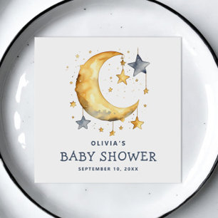 Cute whimsical moon & stars celestial baby shower napkin