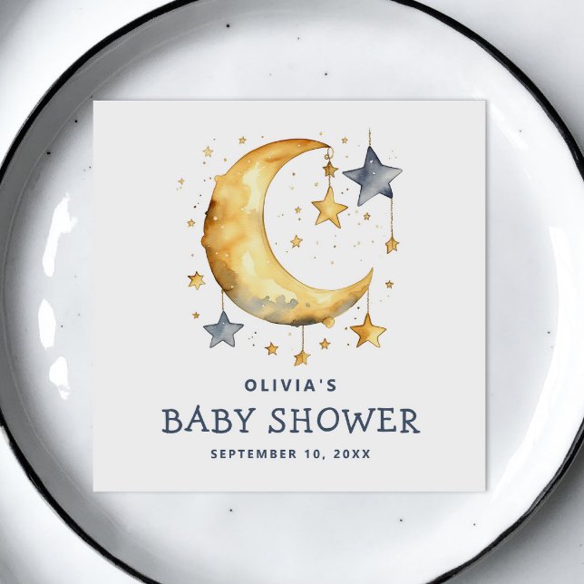 Cute whimsical moon & stars celestial baby shower  napkin (Creator Uploaded)