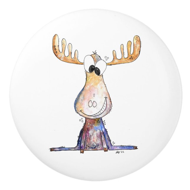 Cute Whimsical Moose Ceramic Knob (Front)