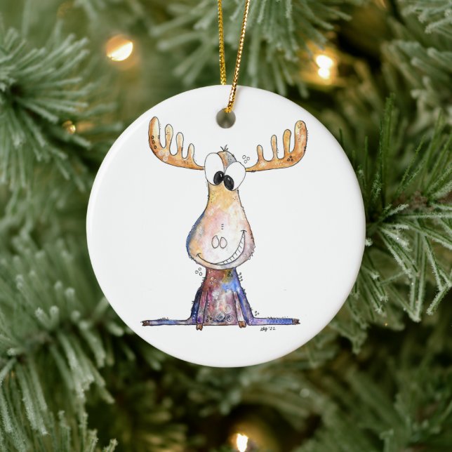 Cute Whimsical Moose Ceramic Ornament (Tree)