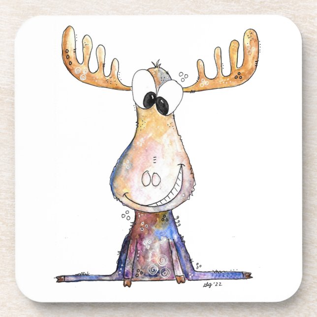Cute Whimsical Moose Coaster (Front)