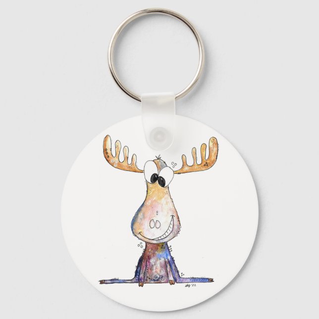 Cute Whimsical Moose Key Ring (Front)