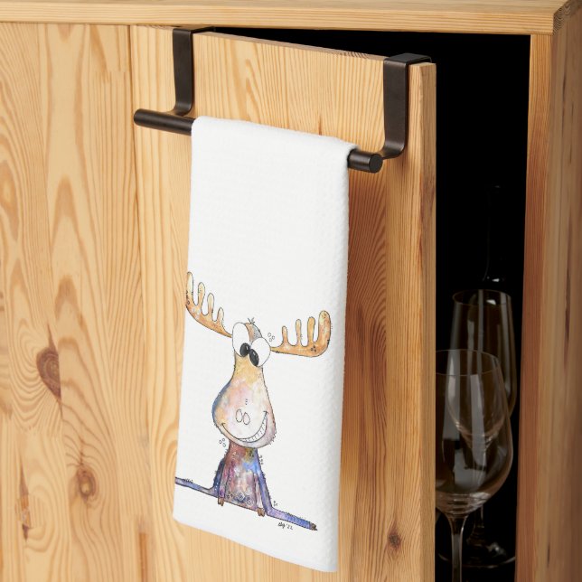 Cute Whimsical Moose Tea Towel (Thirds Fold)