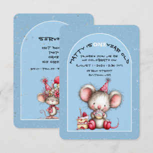 Cute Whimsical Mouse Boy First Birthday Invite