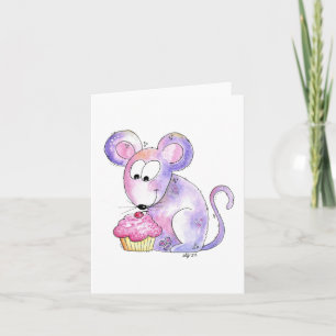 Cute Whimsical Mouse with a Cupcake Card