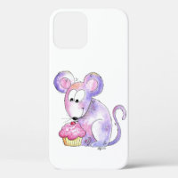 Cute Whimsical Mouse with a Cupcake