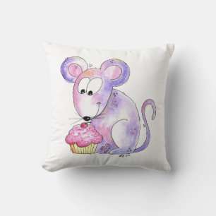 Cute Whimsical Mouse with a Cupcake Cushion