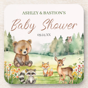 Cute Whimsical Neutral Woodland Animal Baby Shower Coaster