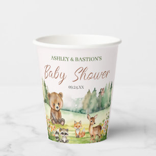 Cute Whimsical Neutral Woodland Animal Baby Shower Paper Cups