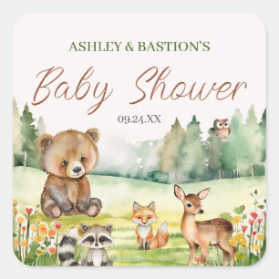 Cute Whimsical Neutral Woodland Animal Baby Shower Square Sticker