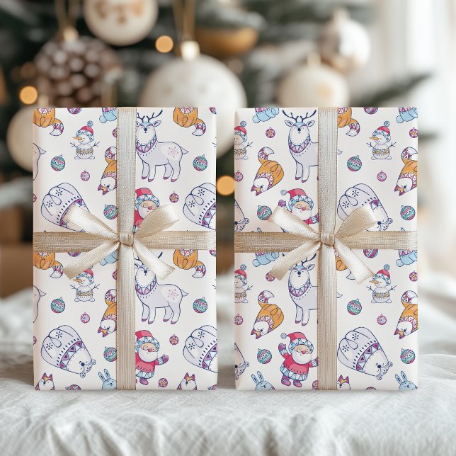 Cute Whimsical Nordic Doodle Christmas Pattern Wrapping Paper (Creator Uploaded)
