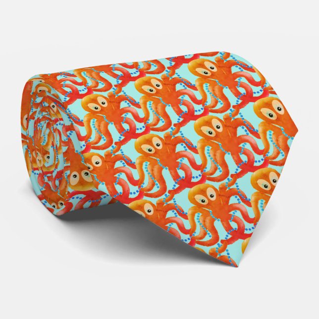 Cute Whimsical Octopus  Tie (Rolled)
