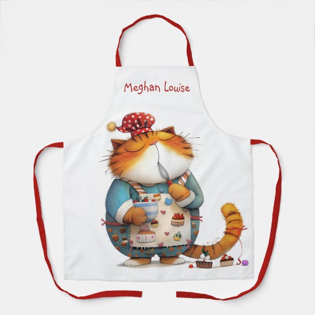 Cute Whimsical Orange Cat Chef Illustration Funny Apron (Front)