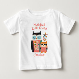 Cute Whimsical Owl Mama's Little Owlet Girl Name  Baby T-Shirt