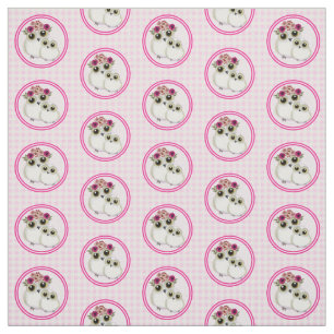 Cute Whimsical Owls Pink White Gingham Plaid Fabric