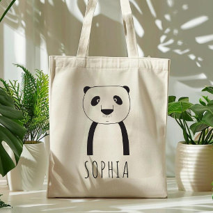 Cute Whimsical Panda Black White Personalised Kids Tote Bag