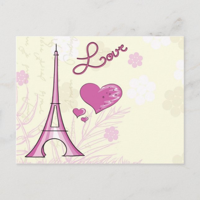 Cute & Whimsical Paris is Love Postcard (Front)