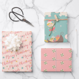 Cute Whimsical Pastel Christmas Unicorn Pattern Wrapping Paper Sheet