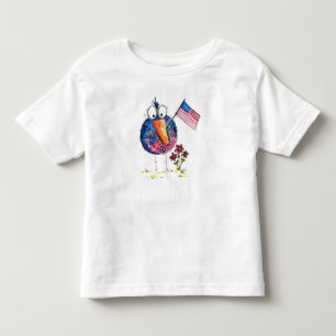 Cute Whimsical Patriotic Bird with Flag Toddler T-Shirt