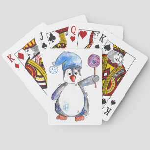 Cute Whimsical Penguin with a Lollipop Playing Cards