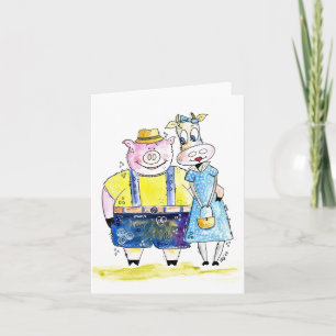 Cute Whimsical Pig and Cow Card