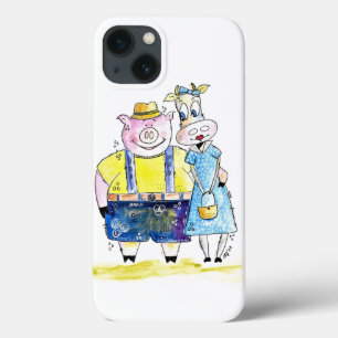 Cute Whimsical Pig and Cow iPhone 13 Case