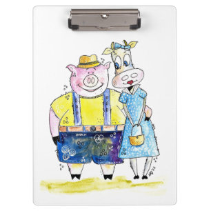 Cute Whimsical Pig and Cow Clipboard