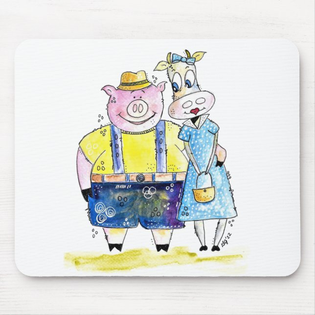 Cute Whimsical Pig and Cow Mouse Pad (Front)