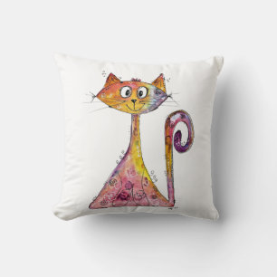 Cute Whimsical Pink Cat Cushion