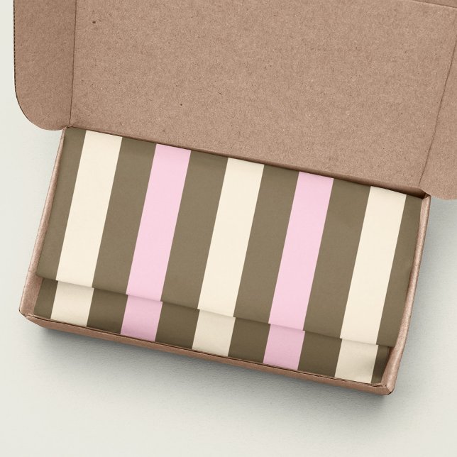 Cute Whimsical Pink Cream Brown Neapolitan Stripes Tissue Paper (Creator Uploaded)