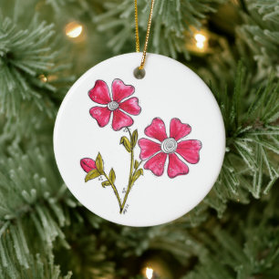 Cute Whimsical Pink Flowers Ceramic Ornament