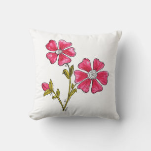 Cute Whimsical Pink Flowers Cushion