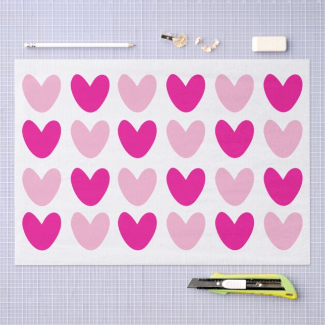 Cute whimsical pink hearts drawing custom tissue paper (Craft)