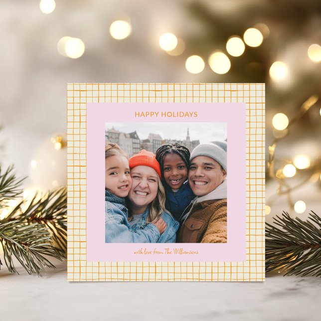 Cute Whimsical Pink Orange Christmas Photo Square Holiday Card (Creator Uploaded)